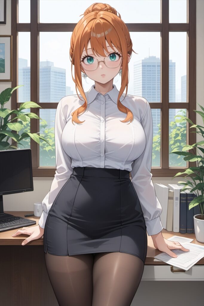 黒ストッキングで佇むOL1