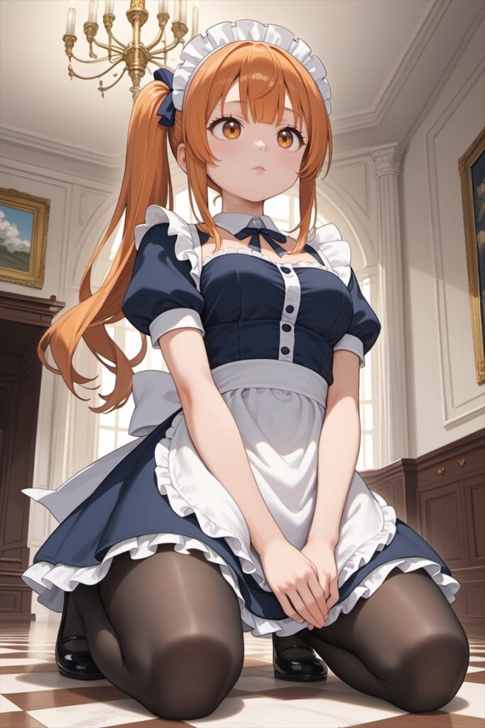 黒ストッキングを履いてひざまずくメイド1
