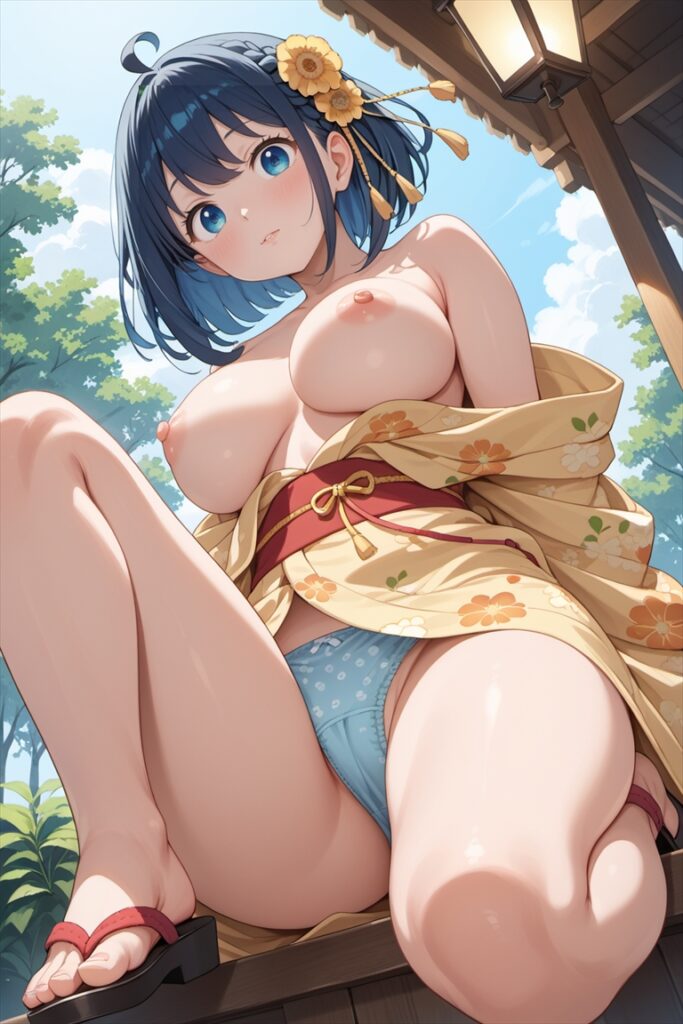 おっぱいとパンティを見せるむちむち太ももの浴衣姿の女の子1