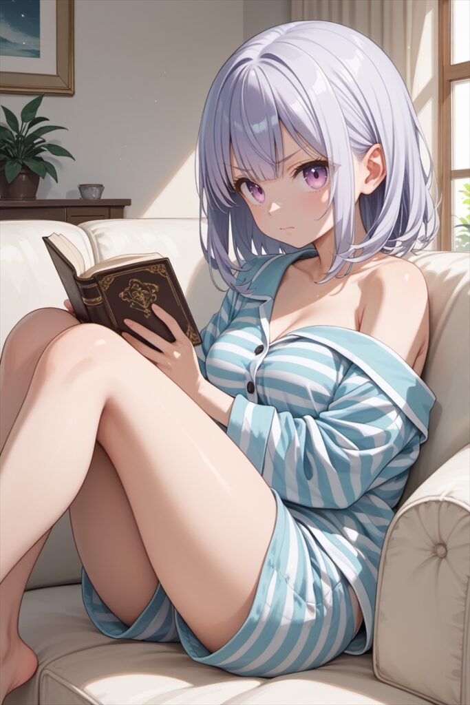 パジャマで読書中のむちむち太ももの女の子2