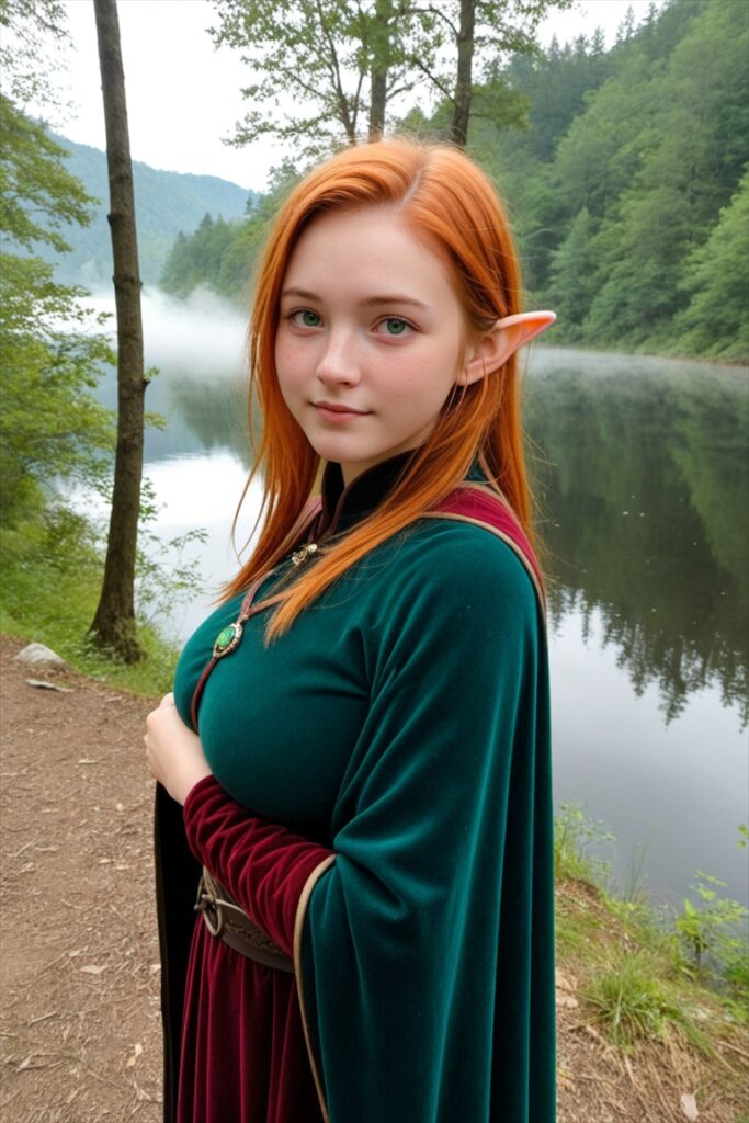 「湖に佇むエルフ」のAIエロ画像2