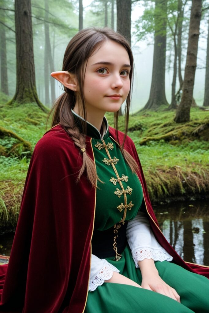 「湖畔で休憩するエルフ」のAIエロ画像1