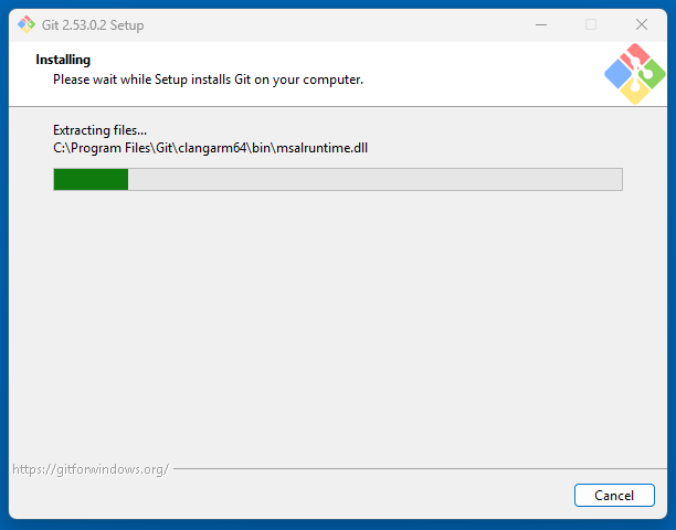 Gitのインストール進行中画面