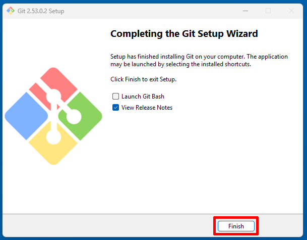 Git Setupの完了画面