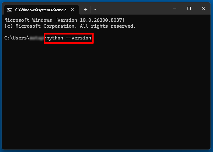 コマンドプロンプトでpython --versionを入力