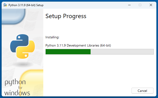 Pythonのインストール進行中画面