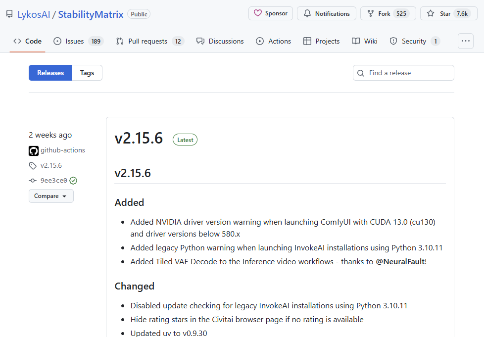 Stability MatrixのGitHub Releasesページ
