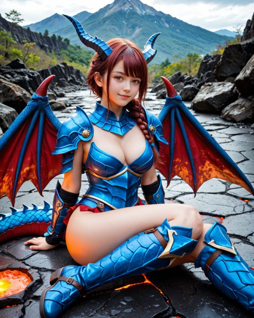 近くに来るように促す竜娘のAI美女画像02