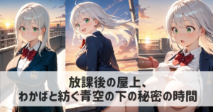 【AIイラスト】放課後の屋上、わかばと紡ぐ青空の下の秘密の時間