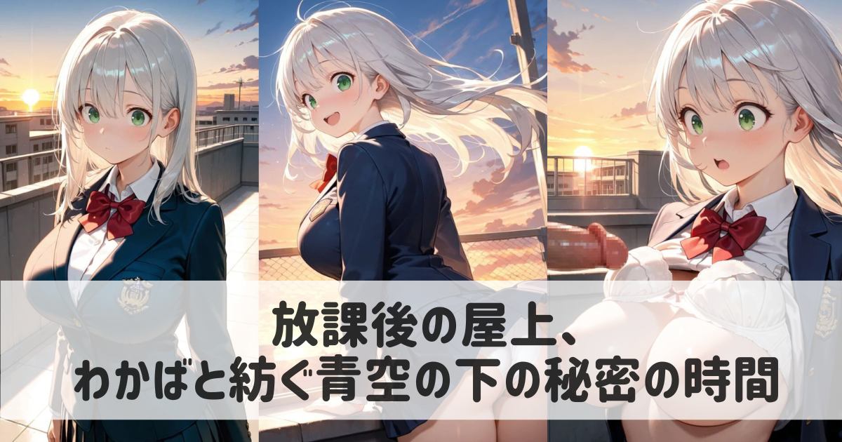 【AIイラスト】放課後の屋上、わかばと紡ぐ青空の下の秘密の時間