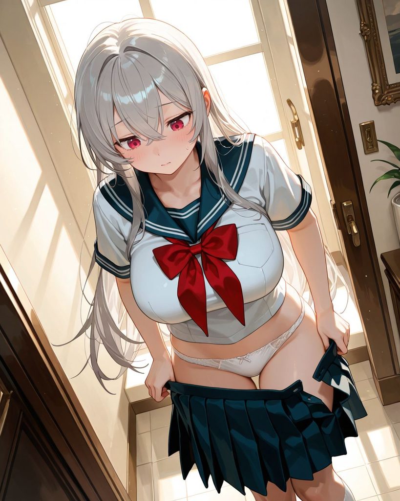 スカートを脱ぐ制服姿のJKの着替えイラスト01
