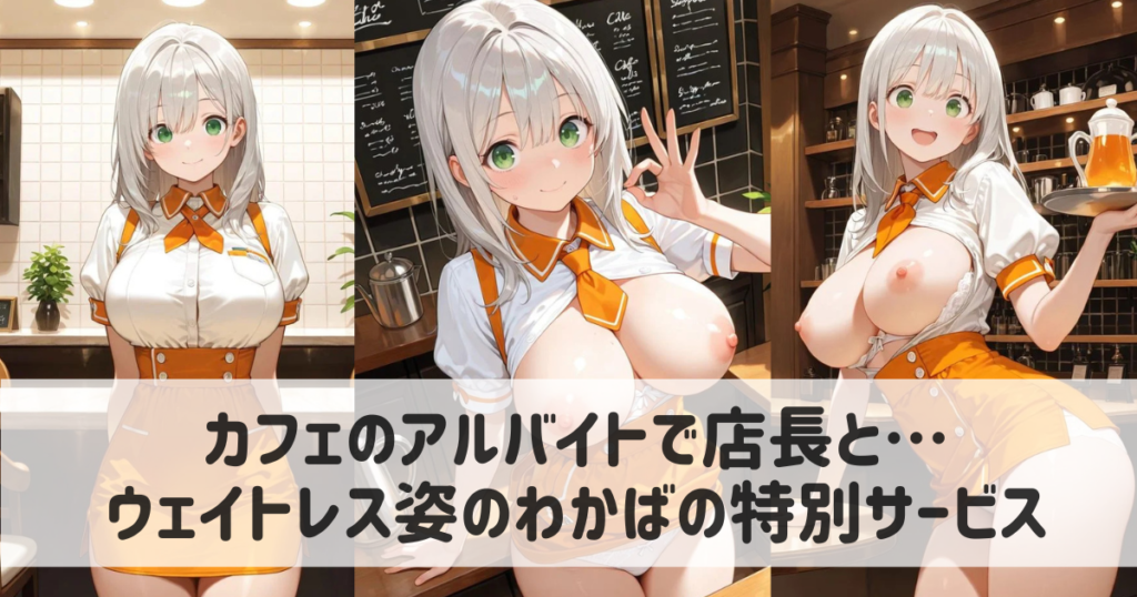 【AIイラスト】カフェのアルバイトで店長と…ウェイトレス姿のわかばの特別サービス