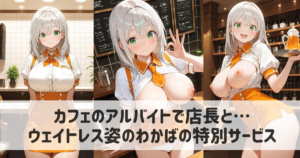 【AIイラスト】カフェのアルバイトで店長と…ウェイトレス姿のわかばの特別サービス