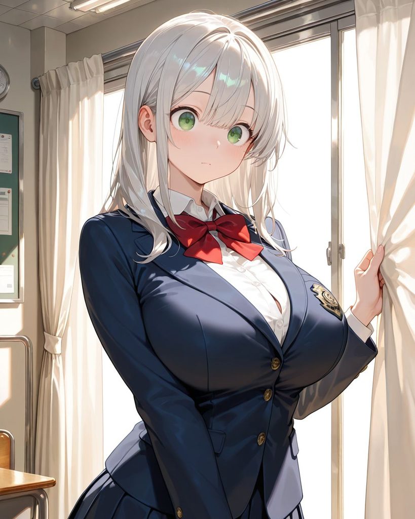 保健室のベッド脇に心配そうに駆けつけた清楚な美少女わかばのAIイラスト
